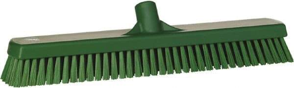 Vikan - 1.8" Bristle Length, Polyester Scrub Brush - 18" Long x 2-1/2" Wide Head, 19" OAL, European Threaded Handle, Green, Polypropylene Block - Strong Tooling