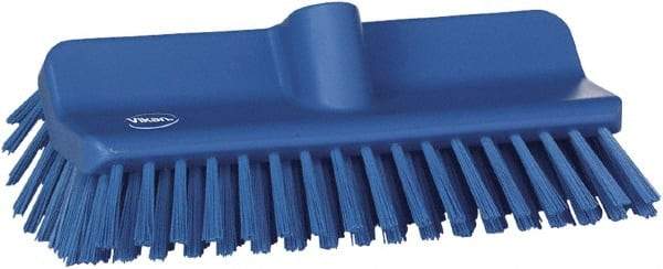 Vikan - 1-1/2" Bristle Length, Polyester Cleaning & Finishing Brush - 9-5/8" Long x 5" Wide Head, 10" OAL, European Threaded Handle, Blue, Polypropylene Block - Strong Tooling