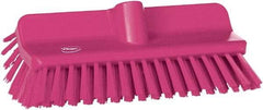 Vikan - 1-1/2" Bristle Length, Polyester Cleaning & Finishing Brush - 9-5/8" Long x 2-3/4" Wide Head, 10" OAL, European Threaded Handle, Pink, Polypropylene Block - Strong Tooling