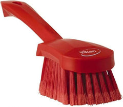 Vikan - 1.8" Bristle Length, Polyester Scrub Brush - 4-1/4" Long x 2-3/4" Wide Head, 10" OAL, Red, Polypropylene Block, Flagged - Strong Tooling