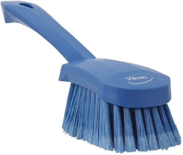 Vikan - 1.8" Bristle Length, Polyester Scrub Brush - 4-1/4" Long x 2-3/4" Wide Head, 10" OAL, Blue, Polypropylene Block, Flagged - Strong Tooling