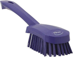 Vikan - 1.3" Bristle Length, Polyester Scrub Brush - 4-1/4" Long x 2-3/4" Wide Head, 10" OAL, Purple, Polypropylene Block - Strong Tooling