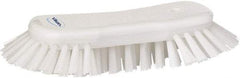 Vikan - 1.3" Bristle Length, Polyester Utility Scrub Brush - 7-3/4" Long x 3" Wide Head, 8" OAL, European Threaded Handle, White, Polypropylene Block - Strong Tooling