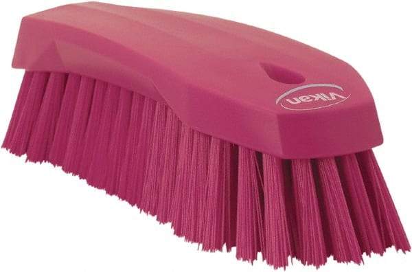 Vikan - 1.3" Bristle Length, Polyester Utility Scrub Brush - 7" Long x 3" Wide Head, 8" OAL, Pink, Polypropylene Block - Strong Tooling