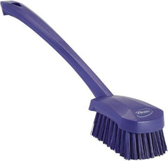 Vikan - 1.3" Bristle Length, Polyester Scrub Brush - 4" Long x 2-3/4" Wide Head, 15-3/4" OAL, Purple, Polypropylene Block - Strong Tooling