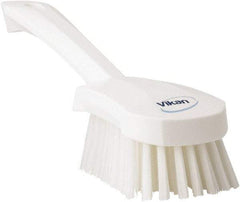 Vikan - 1.3" Bristle Length, Polyester Scrub Brush - 4-1/4" Long x 2-3/4" Wide Head, 10" OAL, White, Polypropylene Block - Strong Tooling