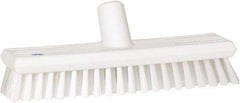 Vikan - 1.3" Bristle Length, Polyester Scrub Brush - 10-3/4" Long x 2-1/2" Wide Head, 11" OAL, European Threaded Handle, White, Polypropylene Block - Strong Tooling