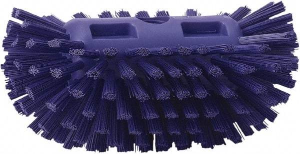 Vikan - 1-1/2" Bristle Length, Polyester Utility Scrub Brush - 5-1/2" Wide Head, 8" OAL, European Threaded Handle, Purple, Polypropylene Block - Strong Tooling