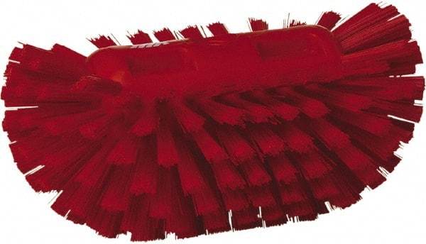 Vikan - 1-1/2" Bristle Length, Polyester Utility Scrub Brush - 5-1/2" Wide Head, 8" OAL, European Threaded Handle, Red, Polypropylene Block - Strong Tooling