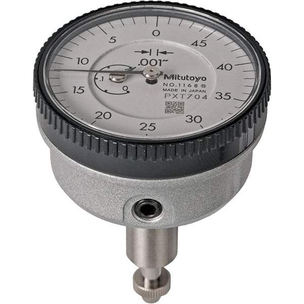 Mitutoyo - 0.2" Range, 50-0 Dial Reading, 0.001" Graduation Dial Drop Indicator - 40mm Dial, 1/2" Range per Revolution, 0.001" Accuracy, Revolution Counter - Strong Tooling