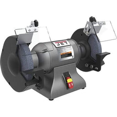 Jet - 8" Wheel Diam x 1" Wheel Width, 1 hp Grinder - 0.63" Arbor Hole Diam, 1 Phase, 3,450 Max RPM, 115 Volts - Strong Tooling