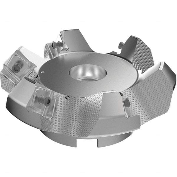 Seco - 4.92" Cut Diam, 1-1/2" Arbor Hole, 9mm Max Depth of Cut, 48° Indexable Chamfer & Angle Face Mill - 6 Inserts, Right Hand Cut, 6 Flutes, Through Coolant, Series R220.54 - Strong Tooling