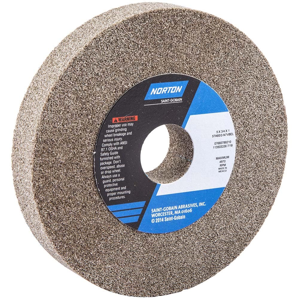 Bench & Pedestal Grinding Wheel: 5″ Dia, 3/4″ Thick, 1″ Hole Dia, Aluminum Oxide Brown, 4965 Max RPM