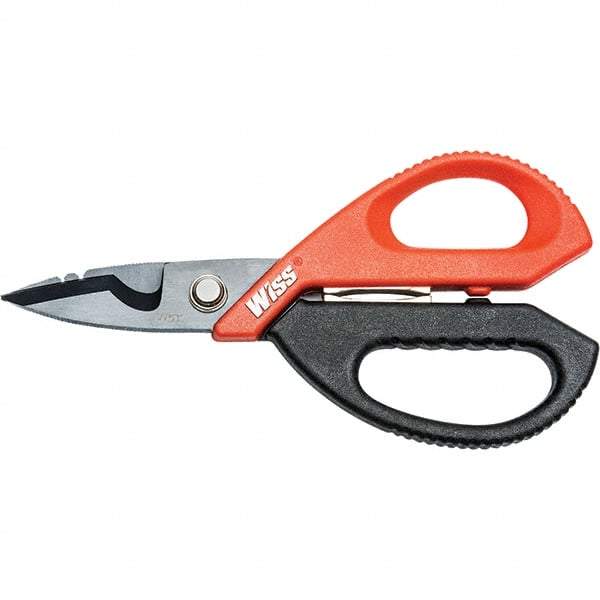 Wiss - 3" LOC, 9-1/2" OAL Titanium-Coated Stainless Steel Ergonomic Shears - Ambidextrous, Serrated, Plastic Straight Handle, For Electrical Use - Strong Tooling