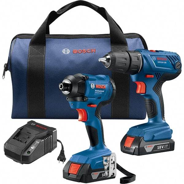 Bosch - 7 Piece 18 Volt Cordless Tool Combination Kit - Includes 1/2" Compact Drill/Driver & 1/4" Impact Driver, Lithium-Ion Battery Included - Strong Tooling