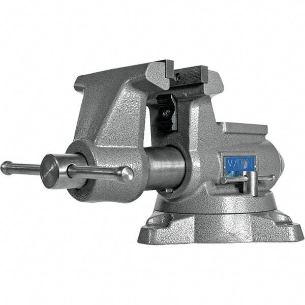 Wilton - 5-1/2" Jaw Width, 5" Opening Capacity, 3-5/8" Throat Depth, Iron Swivel Bench Vise - Double Lockdown Base Attachment, Anvil, 17-45/64" Long x 10-39/64" Wide x 8-13/32" High - Strong Tooling