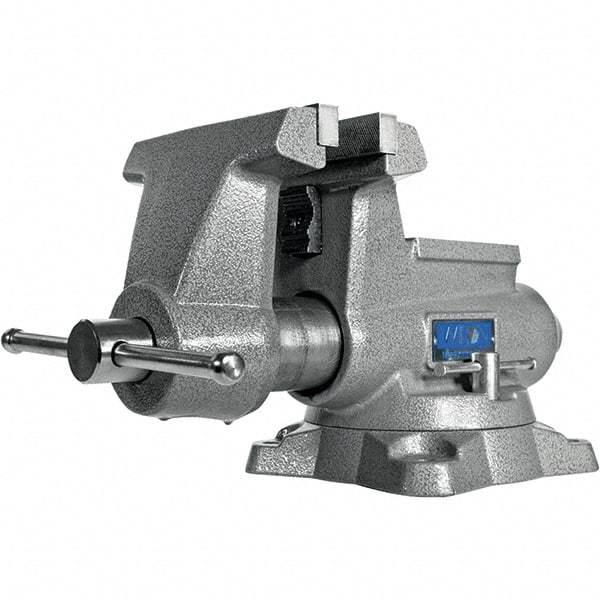 Wilton - 6-1/2" Jaw Width, 6-1/2" Opening Capacity, 4-3/8" Throat Depth, Iron Swivel Bench Vise - Double Lockdown Base Attachment, Anvil, 19-19/64" Long x 11" Wide x 9-13/32" High - Strong Tooling