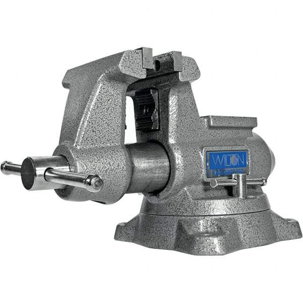 Wilton - 4-1/2" Jaw Width, 4" Opening Capacity, 3-1/2" Throat Depth, Iron Swivel Bench Vise - Double Lockdown Base Attachment, Anvil, 15-13/32" Long x 9-13/32" Wide x 8" High - Strong Tooling