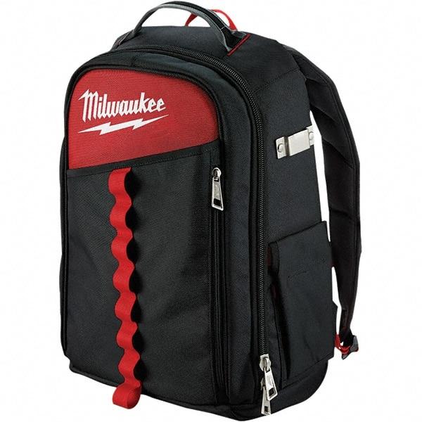 Milwaukee Tool - 22 Pocket Black & Red Ballistic Nylon Backpack Tool Bag - 11" Wide x 7-7/8" Deep x 19-5/8" High - Strong Tooling