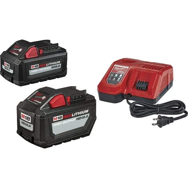 Milwaukee Tool - 18 Volt, 2 Battery Lithium-Ion Power Tool Charger - AC Wall Outlet Power Source, Batteries Included - Strong Tooling