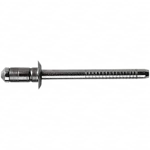 STANLEY Engineered Fastening - Size 6 Dome Head Stainless Steel Open End Blind Rivet - Steel Mandrel, 0.0591" to 0.1378" Grip, 3/16" Head Diam, 0.1929" to 0.2008" Hole Diam, 3.2" Body Diam - Strong Tooling