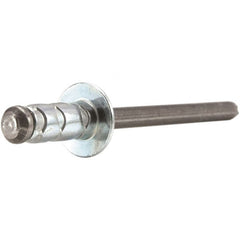 STANLEY Engineered Fastening - Size 4 Large Flange Head Aluminum Open End Blind Rivet - Steel Mandrel, 0.157" to 0.312" Grip, 1/8" Head Diam, 0.129" to 0.142" Hole Diam, 0.078" Body Diam - Strong Tooling