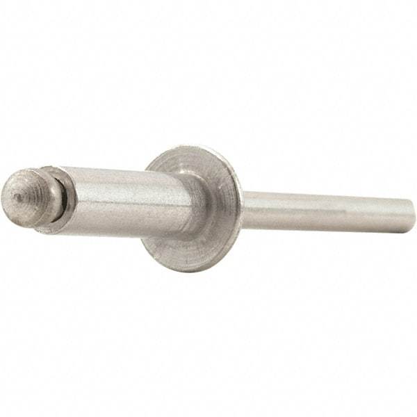 STANLEY Engineered Fastening - Size 4 Dome Head Aluminum Open End Blind Rivet - Steel Mandrel, 0.313" to 3/8" Grip, 1/8" Head Diam, 0.129" to 0.133" Hole Diam, 0.078" Body Diam - Strong Tooling