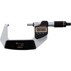 Mitutoyo - 2 to 3" Range, 0.00005" Resolution, Quantumike Throat IP65 Electronic Outside Micrometer - 0.0001" Accuracy, Ratchet Stop Thimble, Carbide-Tipped Face, SR44 Battery - Strong Tooling