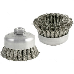 Brush Research Mfg. - 5" Diam, 5/8-11 Threaded Arbor, Carbon Steel Fill Cup Brush - 0.014 Wire Diam, 1-1/4" Trim Length, 9,000 Max RPM - Strong Tooling