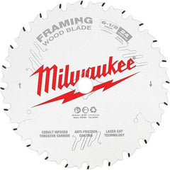 Milwaukee Tool - 6-1/2" Diam, 5/8" Arbor Hole Diam, 24 Tooth Wet & Dry Cut Saw Blade - Tungsten Carbide-Tipped, Framing Action, Standard Round Arbor - Strong Tooling