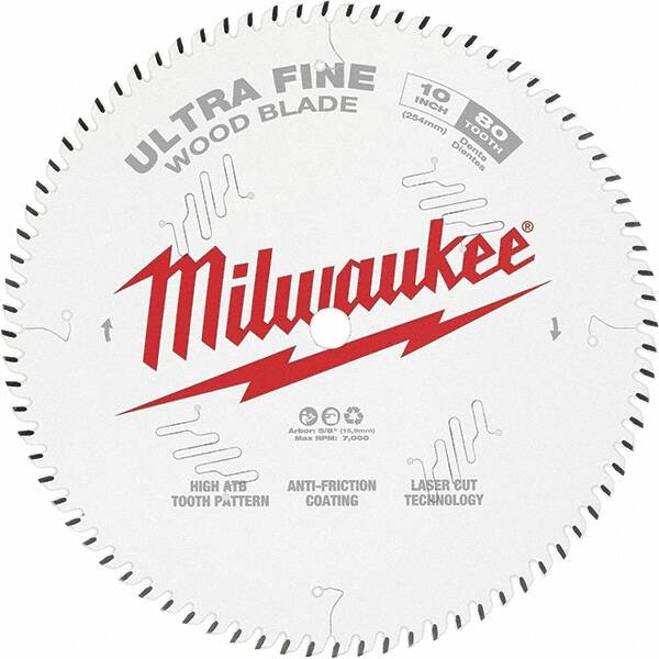 Milwaukee Tool - 10" Diam, 5/8" Arbor Hole Diam, 80 Tooth Wet & Dry Cut Saw Blade - Tungsten Carbide-Tipped, Fine Finish Action, Standard Round Arbor - Strong Tooling