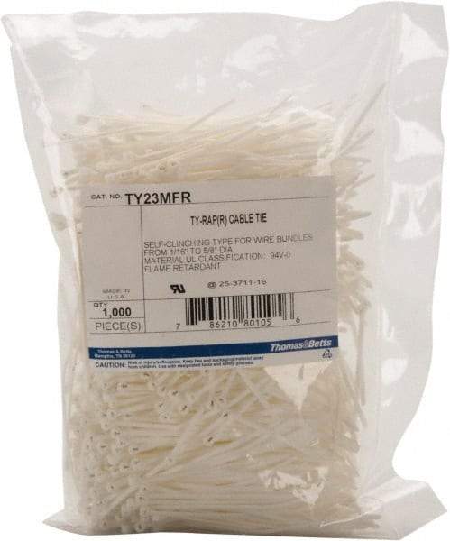 Thomas & Betts - 3.62" Long White Nylon Standard Cable Tie - 18 Lb Tensile Strength, 0.77mm Thick, 6" Max Bundle Diam - Strong Tooling