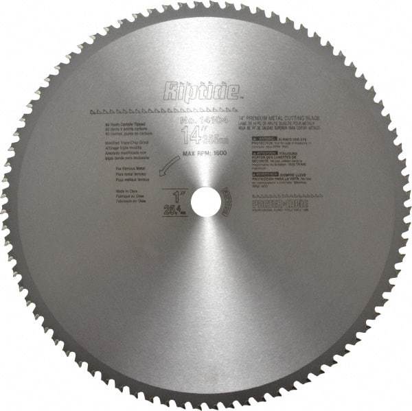 Porter-Cable - 14" Diam, 1" Arbor Hole Diam, 80 Tooth Wet & Dry Cut Saw Blade - Carbide-Tipped, Cutoff Action, Standard Round Arbor - Strong Tooling