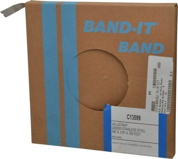 Made in USA - Grade 200 to 300, Stainless Steel Banding Strap Roll - 5/8" Wide x 0.015" Thick - Strong Tooling