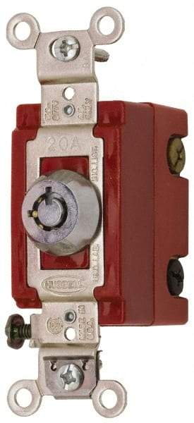 Hubbell Wiring Device-Kellems - 120 to 277 VAC, 20 Amp at 125 Volt, 22 Amp at 250 Volt, SPDT, 6 Tumbler Barrel Key Switch - Clip and Screw Terminal, 7/8 Inch Mount Hole Diameter, On-Off Sequence - Strong Tooling