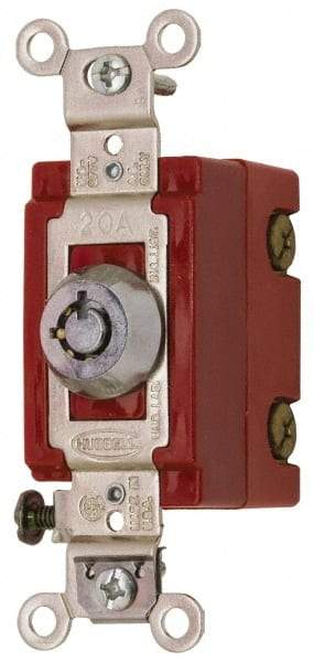 Hubbell Wiring Device-Kellems - 120 to 277 VAC, 20 Amp at 125 Volt, 20 Amp at 250 Volt, SPST, 6 Tumbler Barrel Key Switch - Clip and Screw Terminal, 7/8 Inch Mount Hole Diameter, On-Off Sequence - Strong Tooling