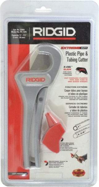 Ridgid - 1/8" to 1-3/8" Pipe Capacity, Single Stroke Cutter - Cuts Plastic, Rubber, PVC, CPVC - Strong Tooling