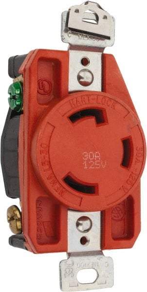 Cooper Wiring Devices - 125 VAC, 30 Amp, L5-30R NEMA, Isolated Ground Receptacle - 2 Poles, 3 Wire, Female End, Orange - Strong Tooling