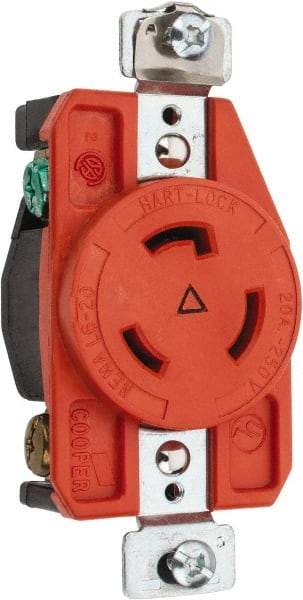 Cooper Wiring Devices - 250 VAC, 20 Amp, L6-20R NEMA, Isolated Ground Receptacle - 2 Poles, 3 Wire, Female End, Orange - Strong Tooling