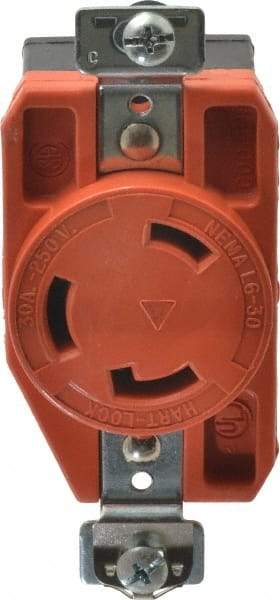 Cooper Wiring Devices - 250 VAC, 30 Amp, L6-30R NEMA, Isolated Ground Receptacle - 2 Poles, 3 Wire, Female End, Orange - Strong Tooling