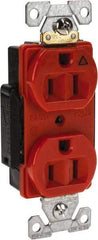 Cooper Wiring Devices - 125 VAC, 15 Amp, 5-15R NEMA Configuration, Orange, Industrial Grade, Isolated Ground Duplex Receptacle - 1 Phase, 2 Poles, 3 Wire, Flush Mount, Chemical and Impact Resistant - Strong Tooling