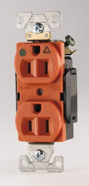 Cooper Wiring Devices - 125 VAC, 15 Amp, 5-15R NEMA Configuration, Orange, Hospital Grade, Isolated Ground Duplex Receptacle - 1 Phase, 2 Poles, 3 Wire, Flush Mount, Chemical, Heat and Impact Resistant - Strong Tooling