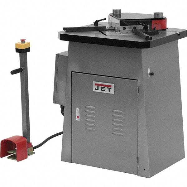 Jet - 7-3/4 x 7-3/4" Notching Dimension, Metal Notcher - 50" Stroke, 4mm Max Mild Steel Capacity, 9 Ton Load Capacity, 27-1/2" Table Width x 23-3/4" Table Depth - Strong Tooling