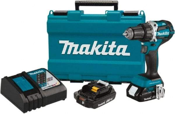 Makita - 18 Volt 1/2" Chuck Pistol Grip Handle Cordless Drill - 0-2000 RPM, Reversible, 2 Lithium-Ion Batteries Included - Strong Tooling