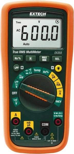 Extech - EX355, CAT III, 600 VAC/VDC, Digital True RMS Multimeter - 60 mOhm, Measures Voltage, Capacitance, Current, Frequency, Resistance, Temperature - Strong Tooling