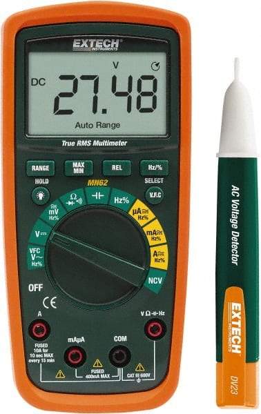 Extech - MN62-K, CAT IV, 600 VAC/VDC, Digital True RMS Multimeter - 40 mOhm, Measures Voltage, Capacitance, Current, Frequency, Resistance - Strong Tooling