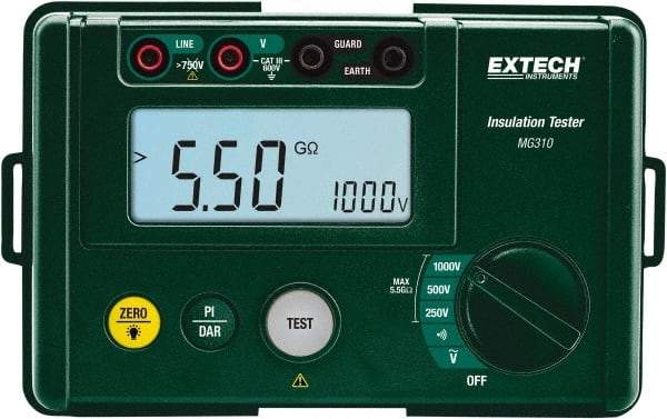 Extech - Digital LCD Display, 0.002 Megohm Electrical Insulation Resistance Tester & Megohmmeter - 1,000 Volt Max Test Voltage, Powered by AA Battery - Strong Tooling