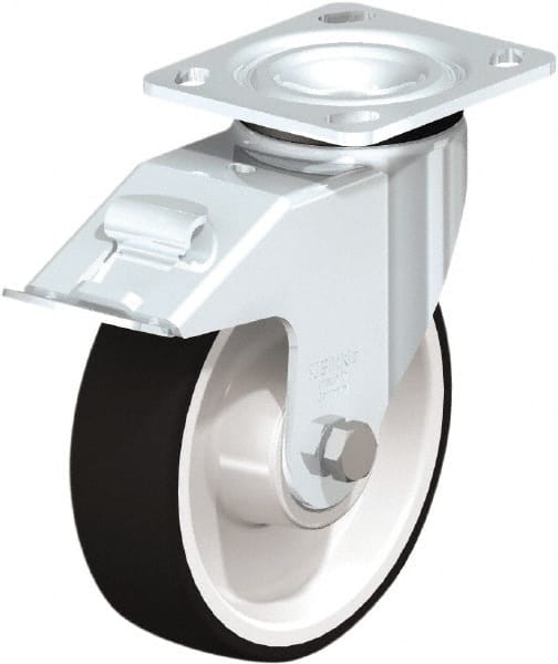 Swivel Top Plate Caster: Polyurethane, 6-5/16″ Wheel Dia, 1-3/4″ Wheel Width, 1,210 lb Capacity, 7-7/8″ OAH Polyurethane, 1,210 Lb Capacity, Ball Bearing, 4 x 4-1/2″ Plate