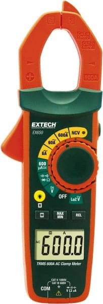 Extech - EX650, CAT III, Digital True RMS Auto Ranging Clamp Meter with 1.18" Clamp On Jaws - 750 VAC, 1000 VDC, 600 AC Amps, Measures Voltage, Capacitance, Continuity, Current, Resistance - Strong Tooling