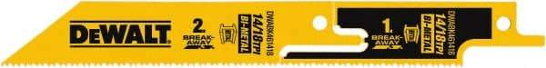 DeWALT - 6" Long x 1" Thick, Bi-Metal Reciprocating Saw Blade - Straight Profile, 14 to 18 TPI, Toothed Edge, Tang Shank - Strong Tooling